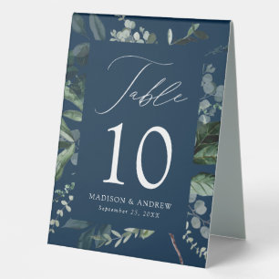 Abundant Greenery Navy Wedding Table Number