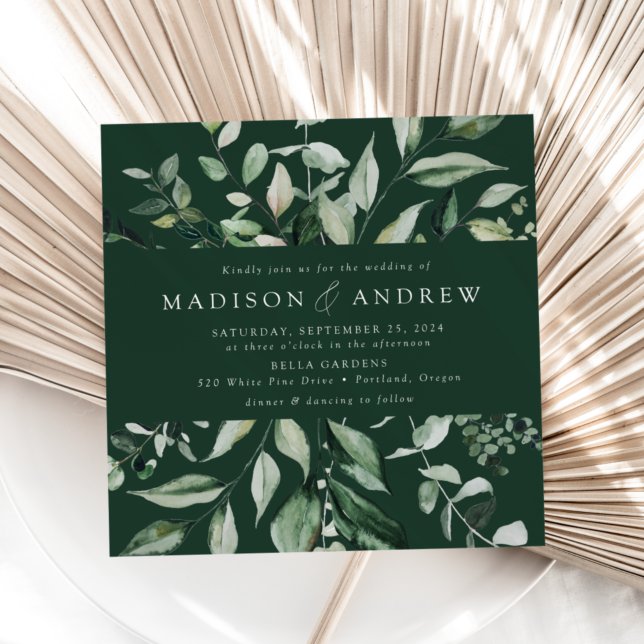 Abundant Greenery Square Wedding Invitation (Creator Uploaded)