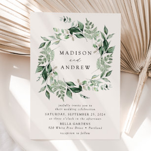 Abundant Greenery Wreath Cream Wedding Invitation