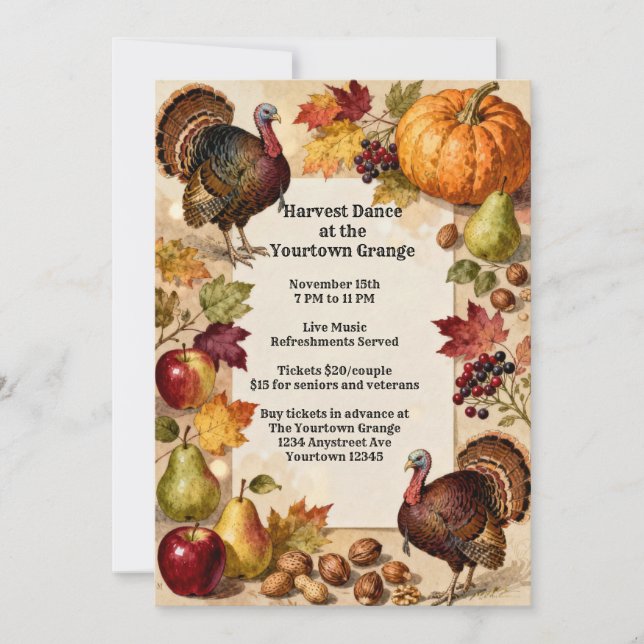 Abundant Harvest Thanksgiving Invitation (Front)