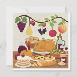 Abundant Holiday Feast: Autumn Celebration Illustr Invitation