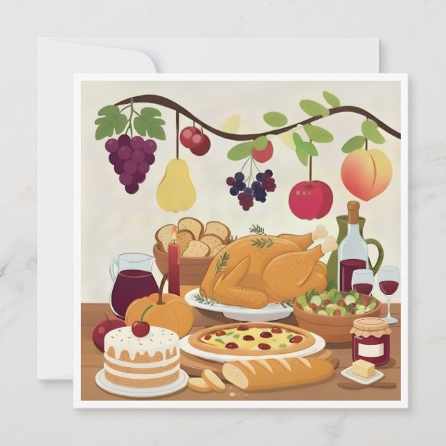 Abundant Holiday Feast: Autumn Celebration Illustr Invitation (Front)