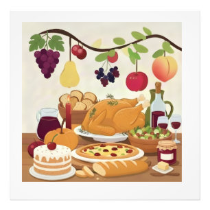 Abundant Holiday Feast: Autumn Celebration Illustr Photo Print