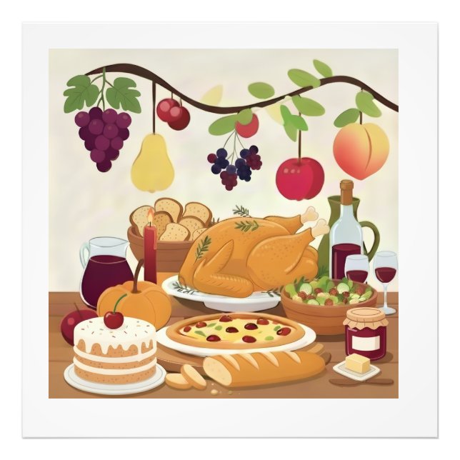 Abundant Holiday Feast: Autumn Celebration Illustr Photo Print (Front)