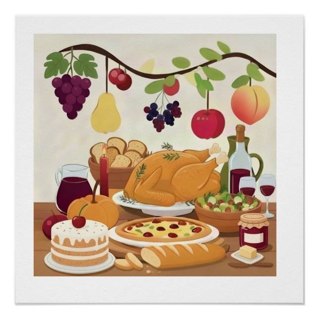 Abundant Holiday Feast: Autumn Celebration Illustr Poster (Front)