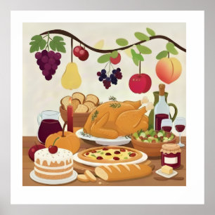 Abundant Holiday Feast: Autumn Celebration Illustr Poster