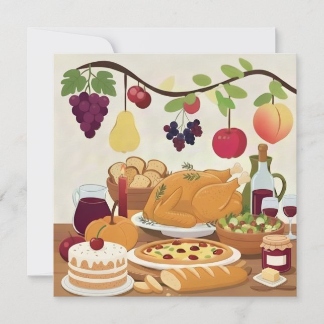 Abundant Holiday Feast: Autumn Celebration Illustr Thank You Card (Front)