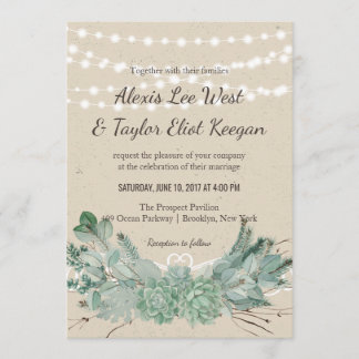 Abundant Love-Succulent String Lights Wedding Invitation