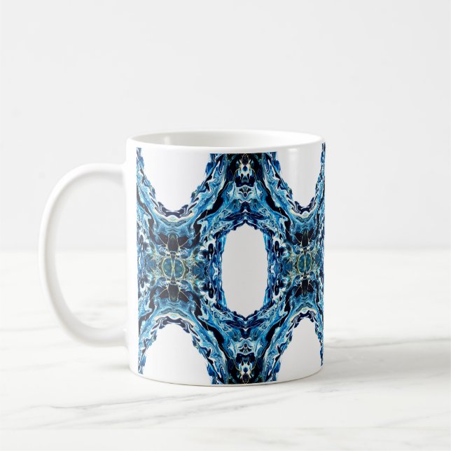 Abyss Blue Abstract Acrylic Paint Pour Fluid Art Coffee Mug (Left)