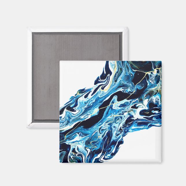 Abyss Blue Abstract Acrylic Paint Pour Fluid Art Magnet (Front/Back)