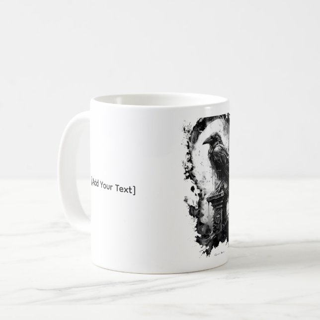 Abyssal Gaze Heavy Metal Raven Skull Mug (Front Left)