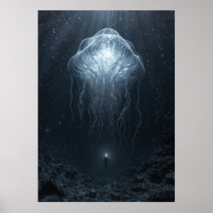 Abyssal Guardian – Deep Sea Giant & Lone Diver D Poster