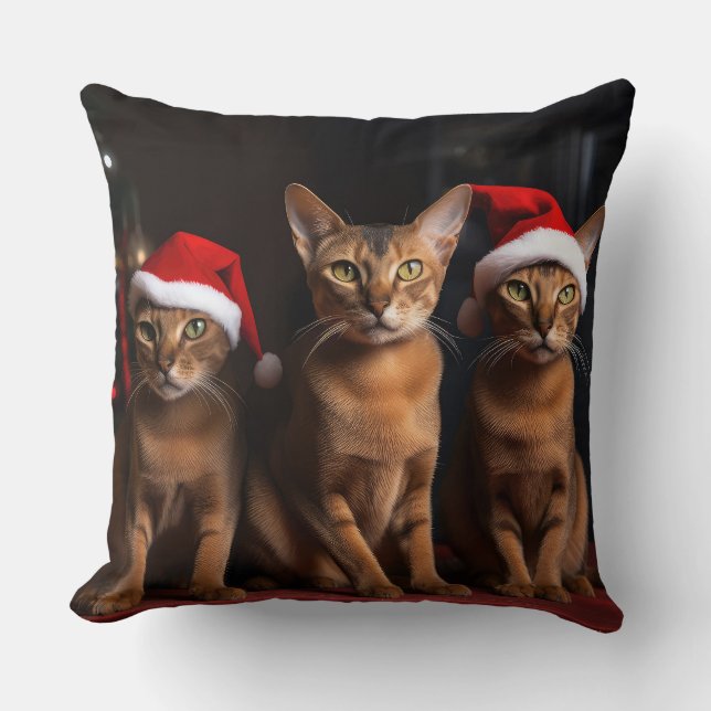 Abyssinian by the Fireplace Christmas Cushion (Front)