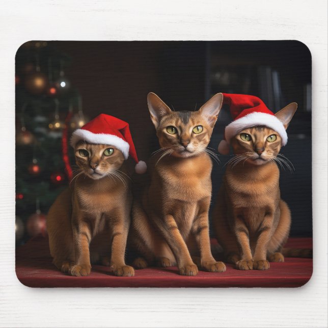 Abyssinian by the Fireplace Christmas Mouse Mat (Front)