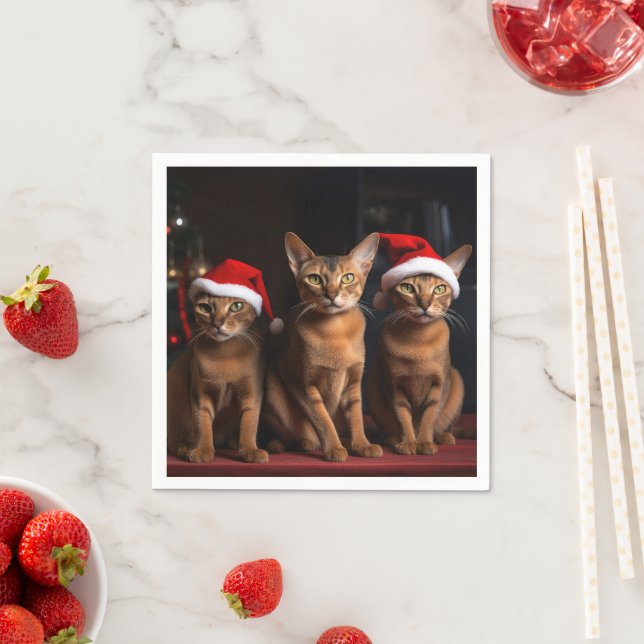 Abyssinian by the Fireplace Christmas Napkin (Insitu)