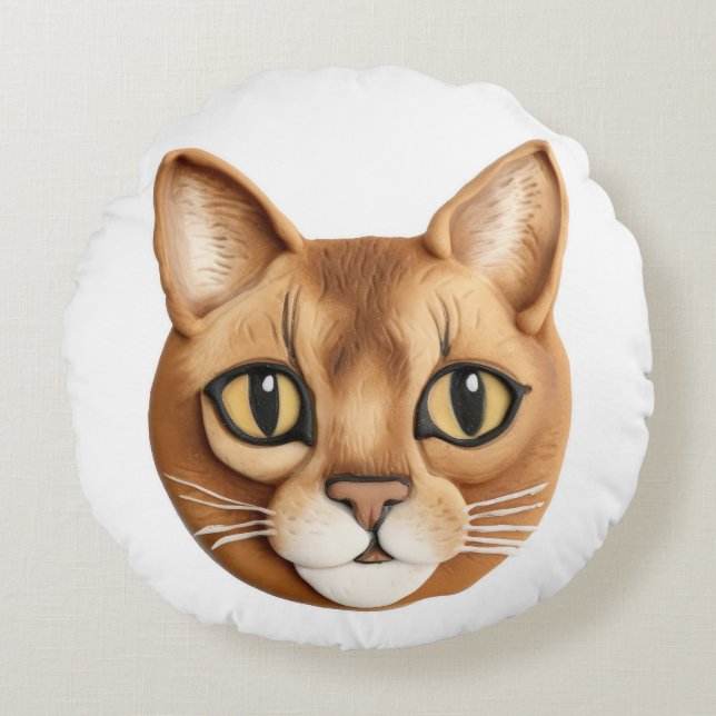 Abyssinian Cat 3D Inspired Round Cushion (Front)