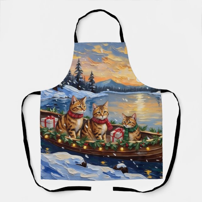 Abyssinian Cat Christmas Boat Holiday Apron (Front)