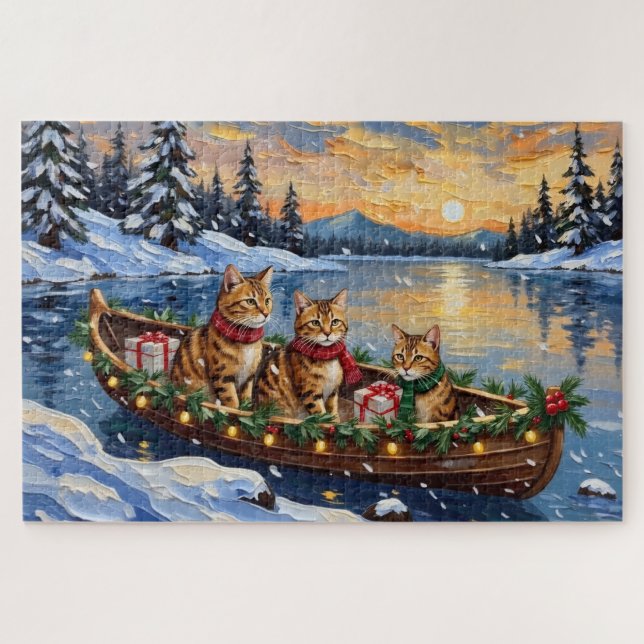 Abyssinian Cat Christmas Boat Holiday Jigsaw Puzzle (Horizontal)
