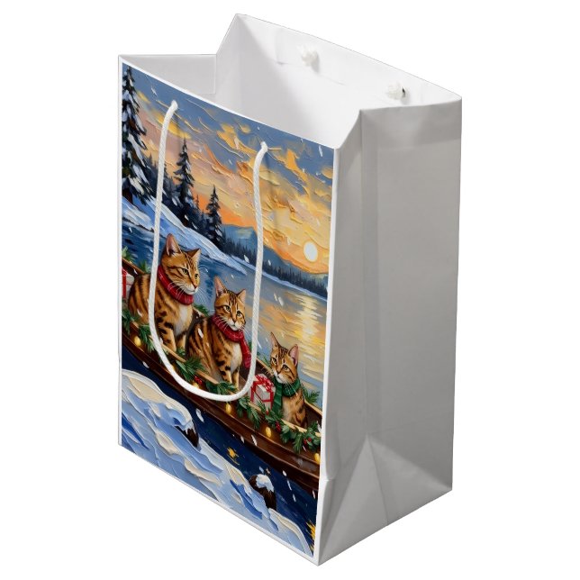 Abyssinian Cat Christmas Boat Holiday Medium Gift Bag (Front Angled)