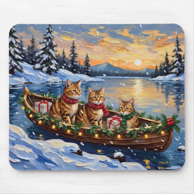 Abyssinian Cat Christmas Boat Holiday Mouse Mat (Front)