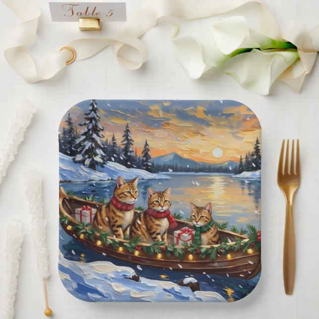 Abyssinian Cat Christmas Boat Holiday Paper Plate (Wedding)