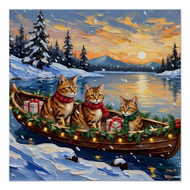 Abyssinian Cat Christmas Boat Holiday Poster (Front)