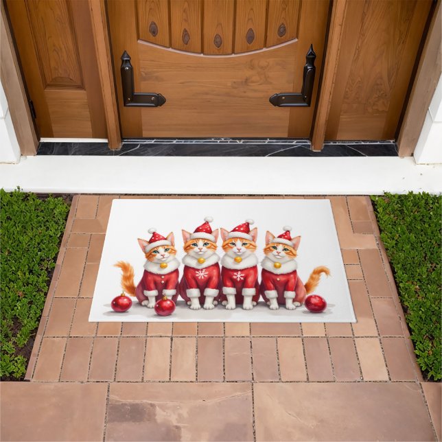 Abyssinian Cat Christmas Dress Santa Hat Doormat (Outdoor)