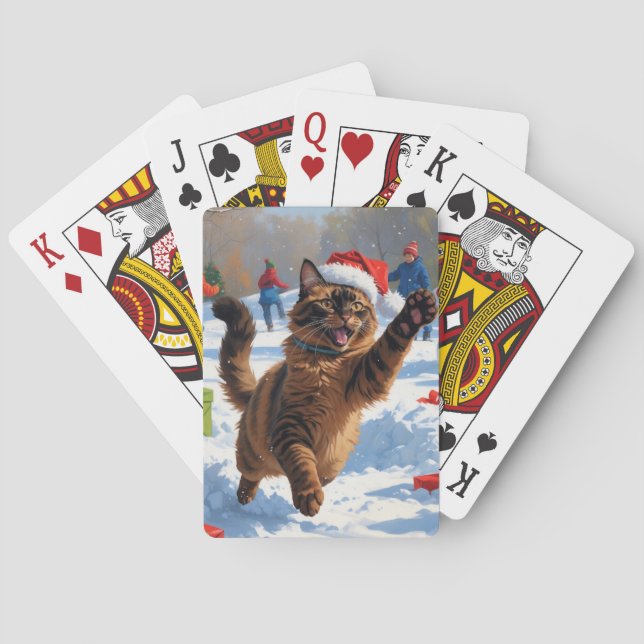 Abyssinian Cat Christmas Festive Snow Scene Playing Cards (Back)
