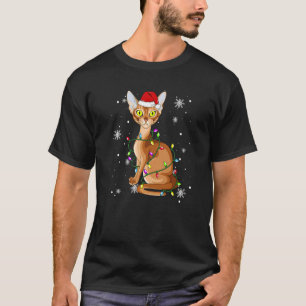 Abyssinian Cat Christmas Lights Christmas Cat Sant T-Shirt