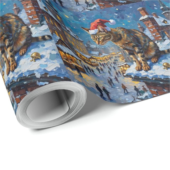 Abyssinian Cat Christmas Market Spy Holiday Wrapping Paper (Roll Corner)