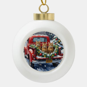Abyssinian Cat Christmas Red Truck Holiday Ceramic Ball Christmas Ornament