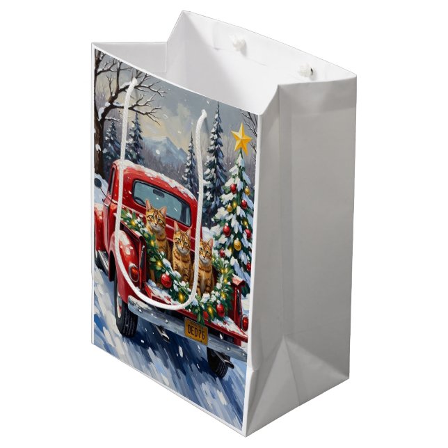 Abyssinian Cat Christmas Red Truck Holiday Medium Gift Bag (Front Angled)