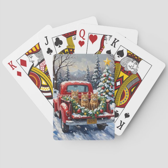 Abyssinian Cat Christmas Red Truck Holiday Playing Cards (Back)