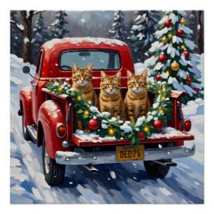 Abyssinian Cat Christmas Red Truck Holiday Poster