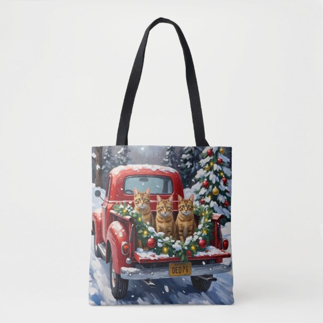 Abyssinian Cat Christmas Red Truck Holiday Tote Bag (Front)