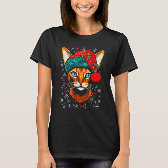 Abyssinian Cat Christmas T-Shirt (Front)