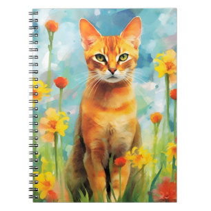 Abyssinian cat colourful watercolor artwork notebook