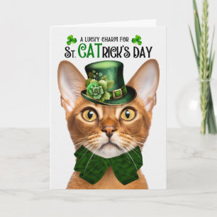 Abyssinian Cat Funny St. CATrick's Day Lucky Charm Holiday Card