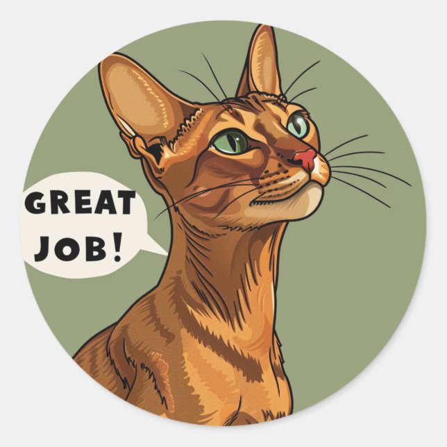 Abyssinian Cat Great Job Teacher Reward Classic Round Sticker (Front)