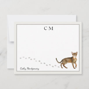 Abyssinian Cat Grey Border Monogram and Name Card