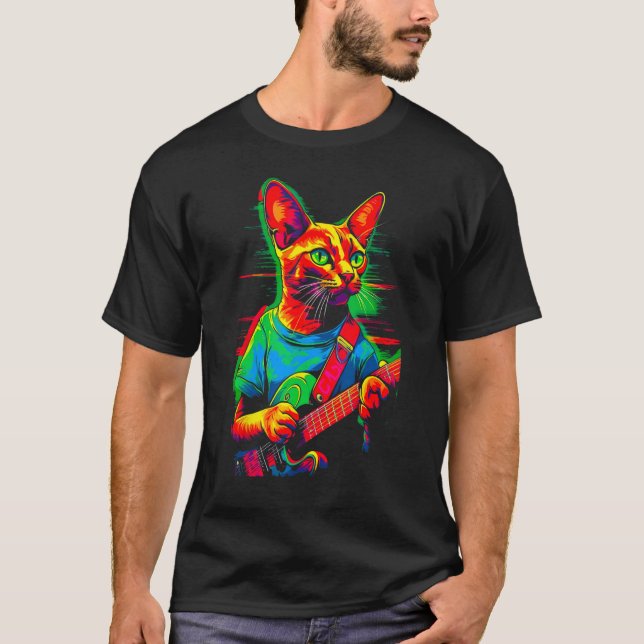 Abyssinian Cat Guitar T-Shirt (Front)