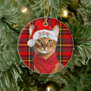 Abyssinian Cat Ho Ho Ho Santa Hat Meowy Christmas Ceramic Tree Decoration