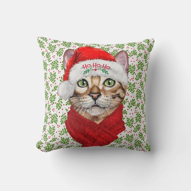 Abyssinian Cat Ho Ho Ho Santa Hat Meowy Christmas Cushion (Front)