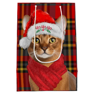 Abyssinian Cat Ho Ho Ho Santa Hat Meowy Christmas Medium Gift Bag