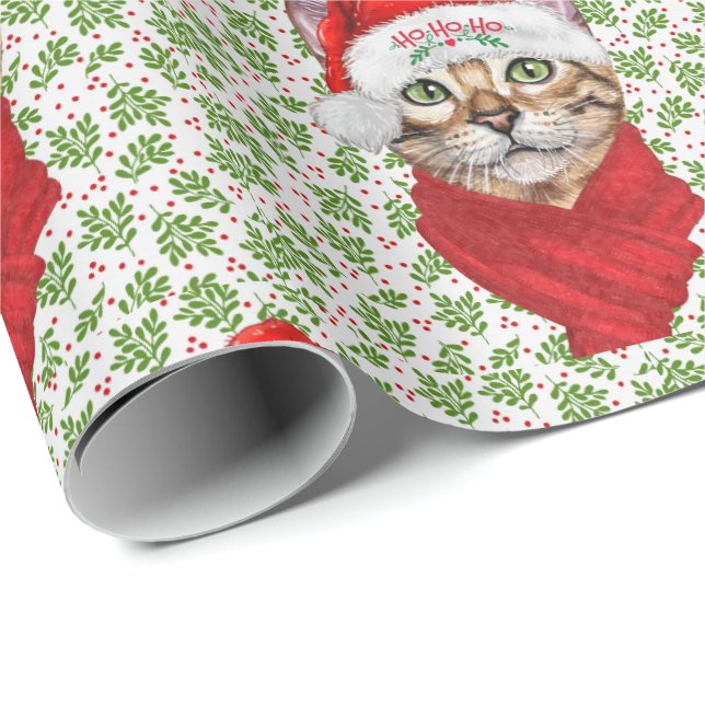 Abyssinian Cat Ho Ho Ho Santa Hat Meowy Christmas Wrapping Paper (Roll Corner)