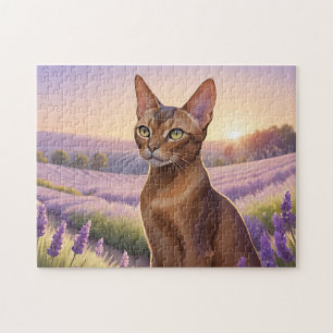 Abyssinian Cat in Lavender Field Jigsaw Puzzle