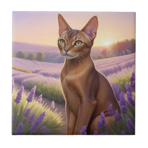 Abyssinian Cat in Lavender Field Tile