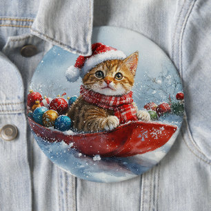Abyssinian Cat in Sledge Let it Snow Christmas 6 Cm Round Badge