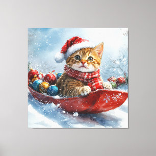 Abyssinian Cat in Sledge Let it Snow Christmas Canvas Print