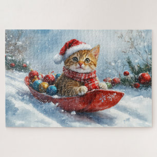 Abyssinian Cat in Sledge Let it Snow Christmas Jigsaw Puzzle
